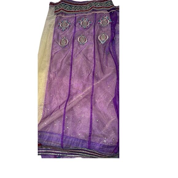 Women's Multi Color Tulle / Net Sari/ Saree (No Blouse) - Picture 3 of 4